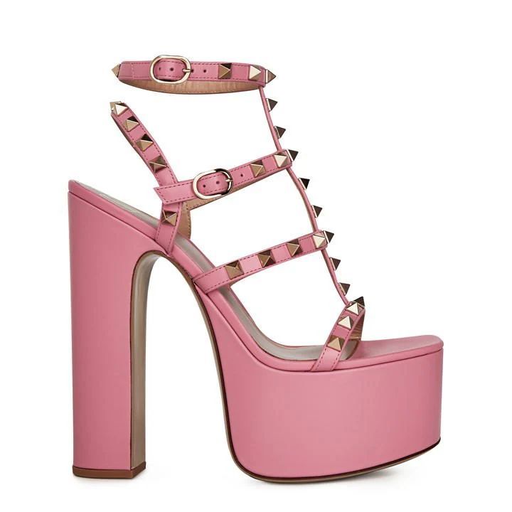 Rockstud Caged Platform Sandals - Pink