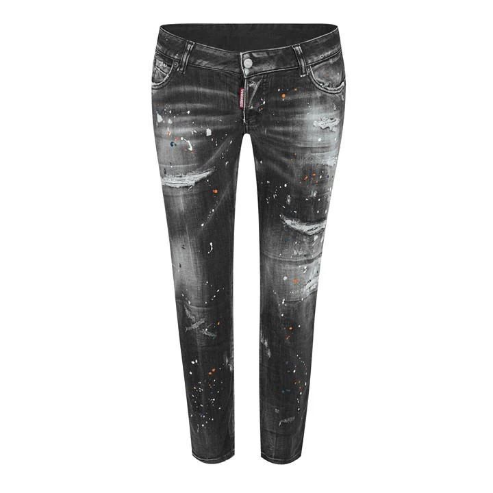 Jennifer Cropped Paint Flecked Jeans - Black
