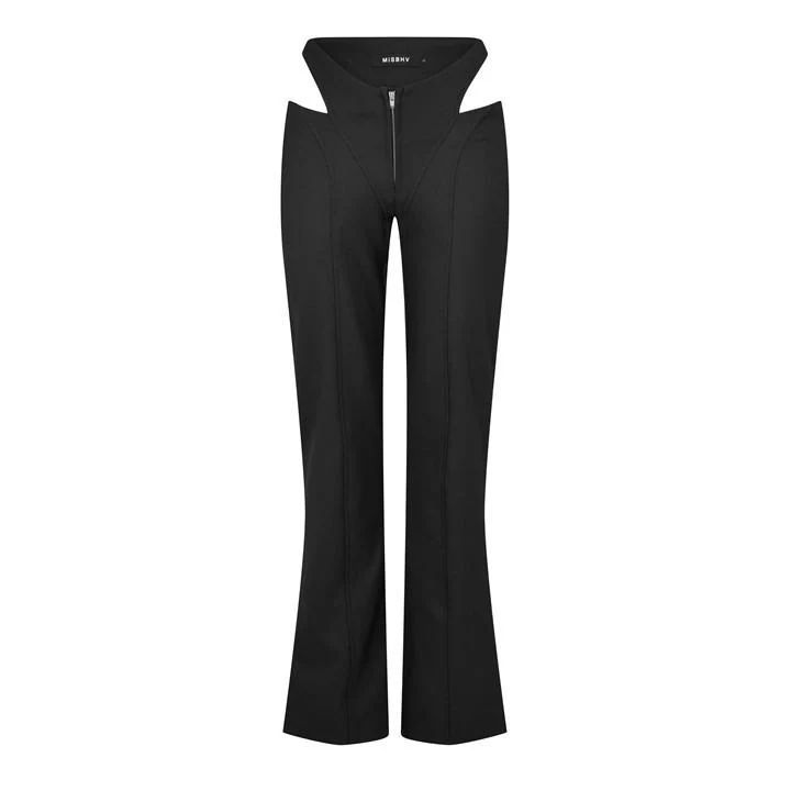 Cut Out Straight Leg Trousers - Black