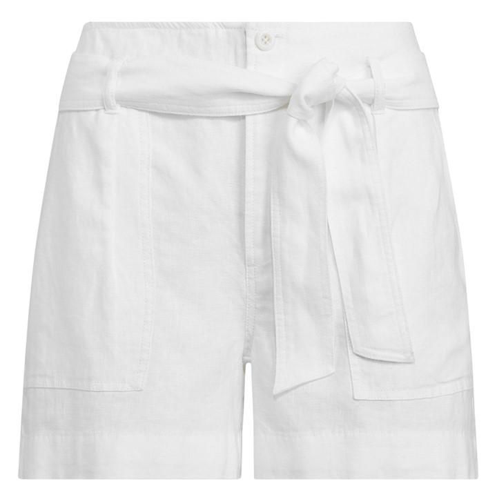Belted Linen Shorts - White