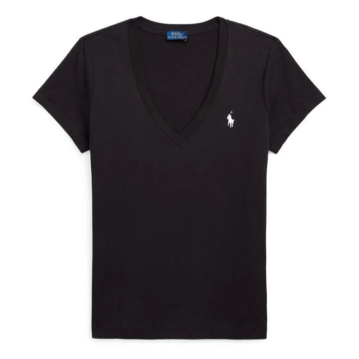 Cotton Short Sleeve V Neck T Shirt - Black
