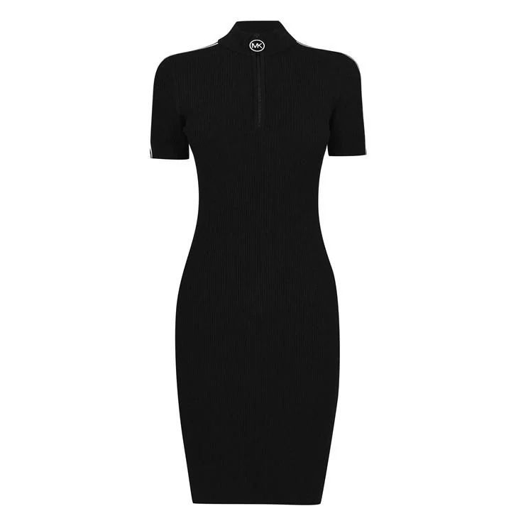 Short Sleeve Tape Mini Dress - Black