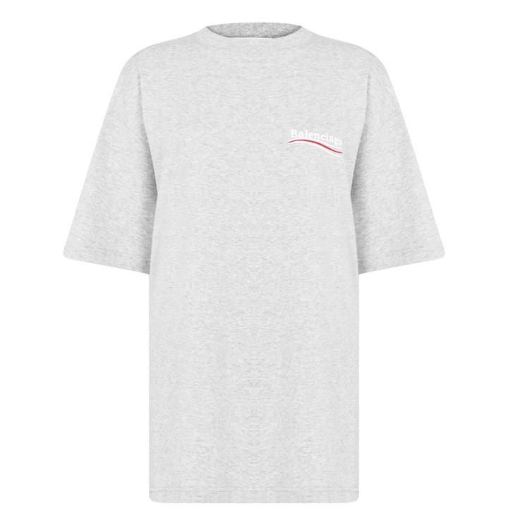 Political Embroidered Logo Oversized T Shirt - Grey