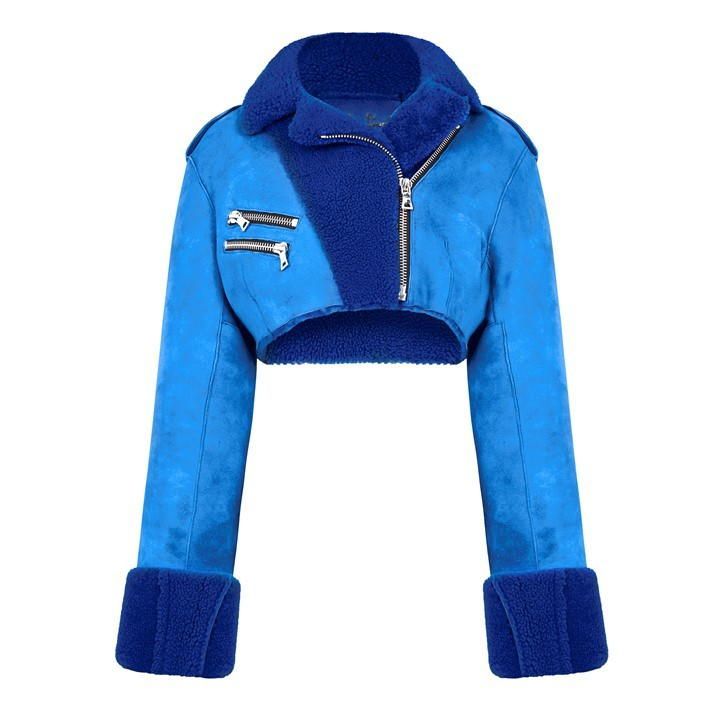 Cropped Biker Jacket - Blue