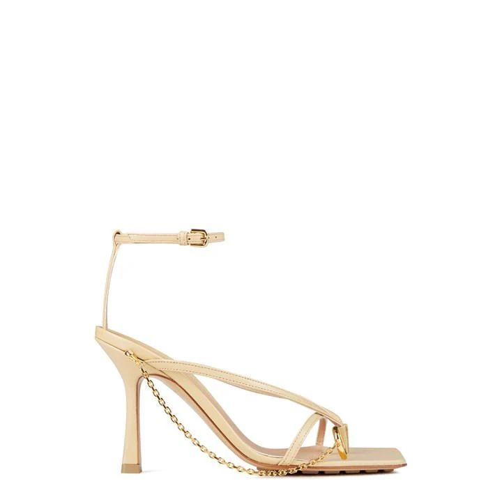 Stretch Chain Leather Sandals - Beige