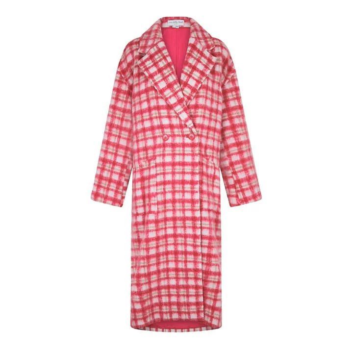 Longline Checked Coat - Pink