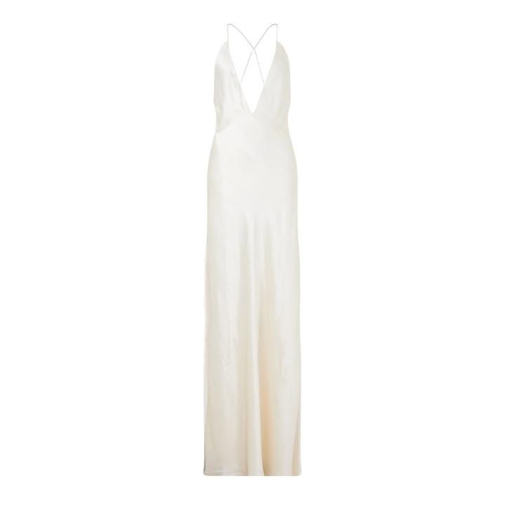 Sleeveless Long Satin Slip Dress - White