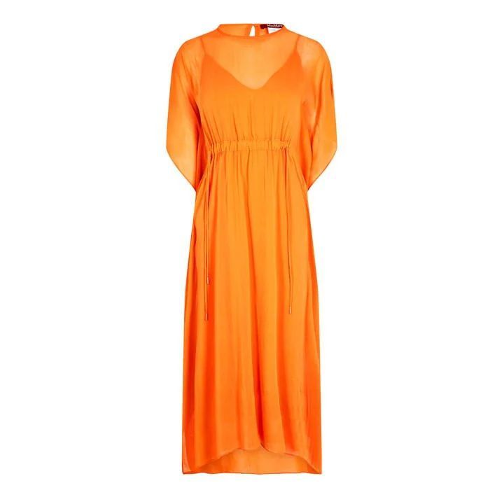 Drawstring Silk Dress - Orange