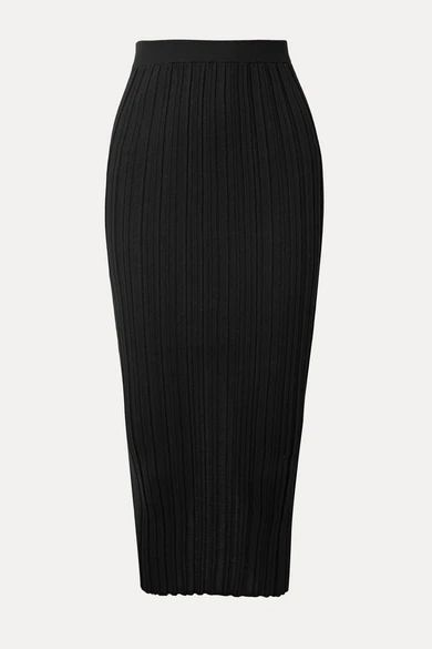 - Ribbed Merino Wool-blend Midi Skirt - Black