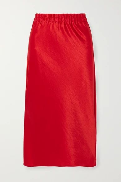 - Crinkled-satin Midi Skirt - Red