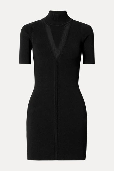 - Ribbed Stretch-knit Turtleneck Mini Dress - Black