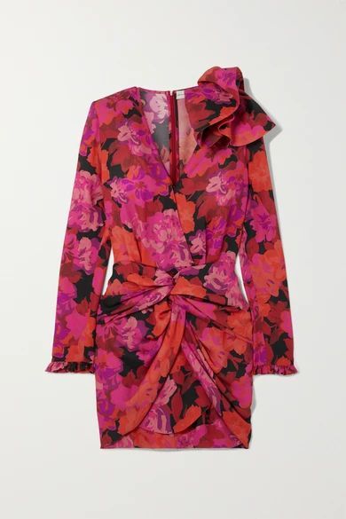 - Hoorne Twist-front Floral-print Silk Mini Dress - Pink