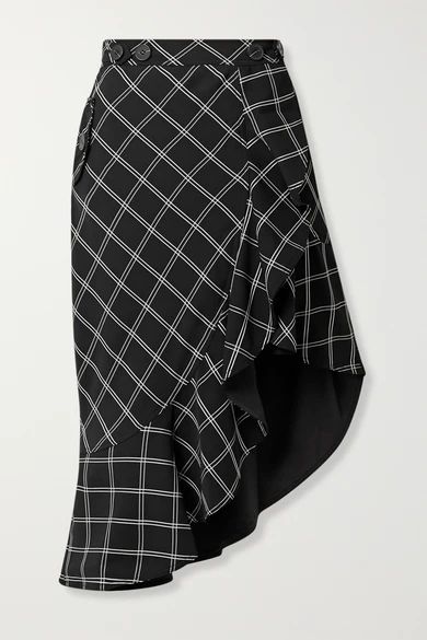 - Asymmetric Ruffled Checked Jacquard Skirt - Black