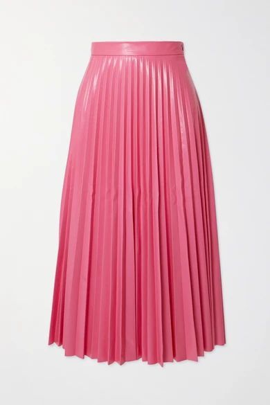 - Pleated Vinyl Midi Skirt - Pink