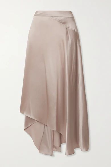 - Asymmetric Paneled Silk-satin Skirt - Beige