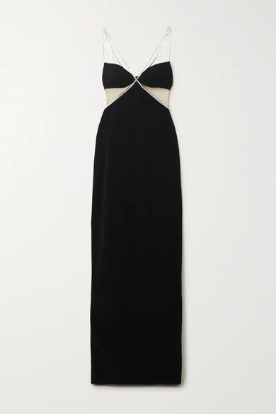 - Crystal-embellished Tulle-paneled Crepe Gown - Black