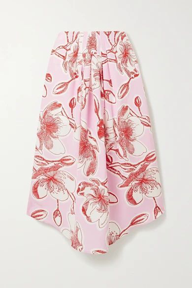 - Blossom Floral-print Silk-satin Midi Skirt - Baby pink
