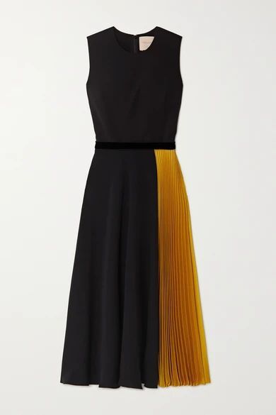 - Zahida Color-block Velvet-trimmed Georgette And Silk-satin Midi Dress - Black