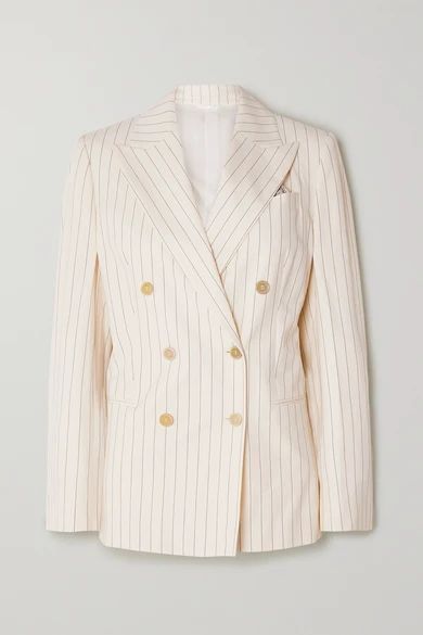 - Double-breasted Pinstriped Cotton-blend Poplin Blazer - Ivory