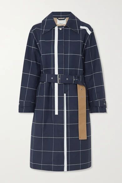 - Belted Checked Cotton-blend Garbadine Trench Coat - Navy