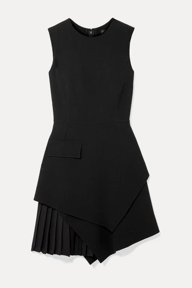- Layered Pleated Grain De Poudre Wool-blend Mini Dress - Black