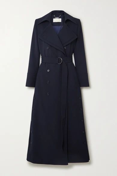 - Belted Double-breasted Twill Coat - Navy