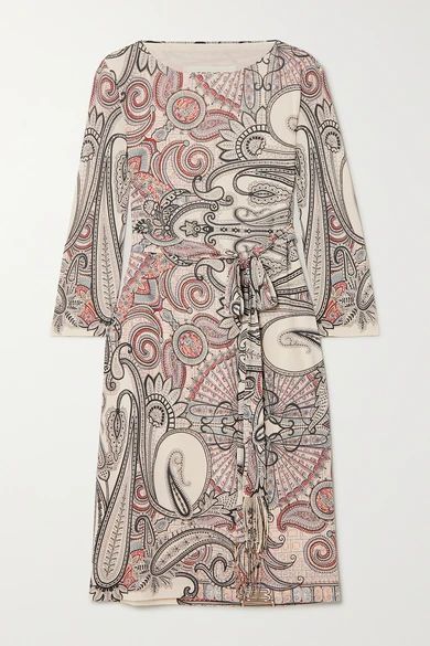 - Belted Paisley-print Jersey Dress - Ivory