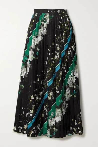 - Nolana Pleated Printed Floral-jacquard Midi Skirt - Black
