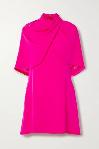 - Draped Cape-effect Silk-crepe Mini Dress - Bright pink