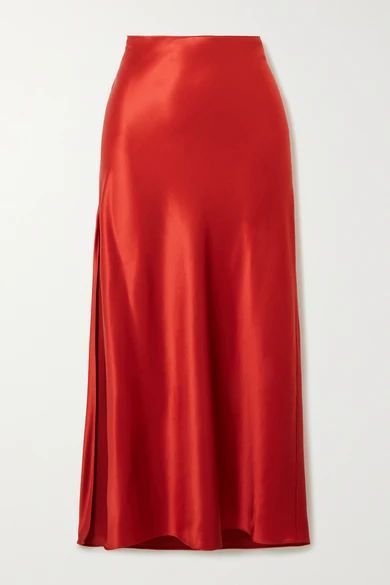 - Silk-satin Midi Skirt - Red