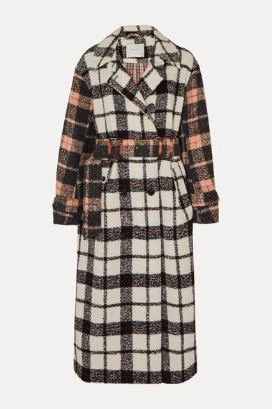 - Belted Paneled Checked Bouclé Coat - Beige