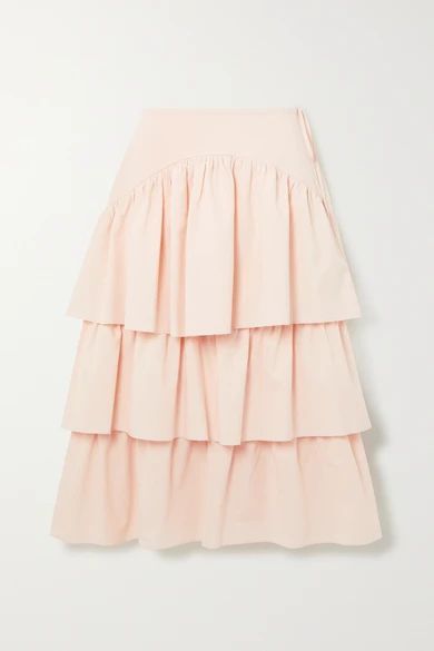 - Tiered Striped Cotton-poplin Midi Skirt - Beige
