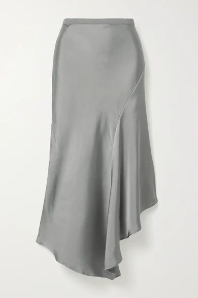- Bailey Asymmetric Silk-charmeuse Midi Skirt - Silver