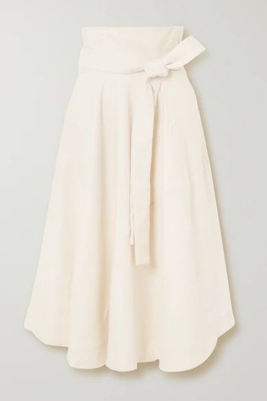 - Asha Belted Linen-blend Midi Skirt - Cream