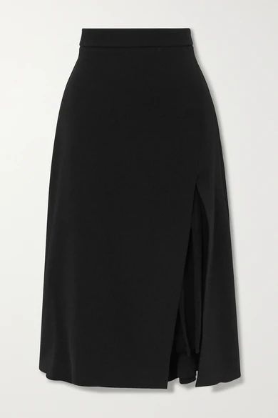 - Pleated Silk Chiffon-paneled Crepe Midi Skirt - Black