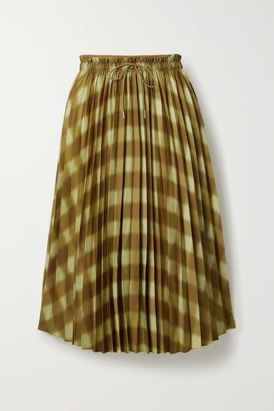 - Printed Pleated Crepe Midi Skirt - Pastel yellow