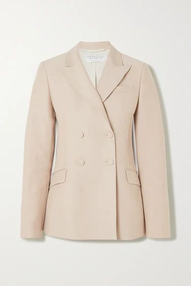 - Joaquin Double-breasted Pintucked Wool And Silk-blend Blazer - Beige