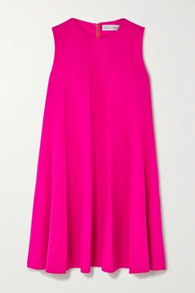 - Neon Pleated Wool-blend Crepe Mini Dress - Pink
