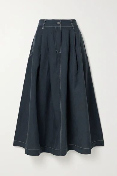 - + Net Sustain Tulay Pleated Tencel Lyocell And Linen-blend Midi Skirt - Storm blue