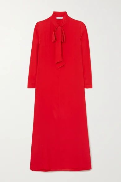 - Dr Hoyt Pussy-bow Crepe De Chine Maxi Dress - Red