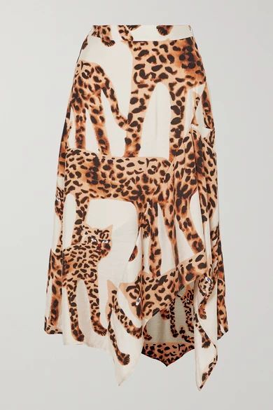 - Jeez Asymmetric Animal-print Voile Midi Skirt - Ecru