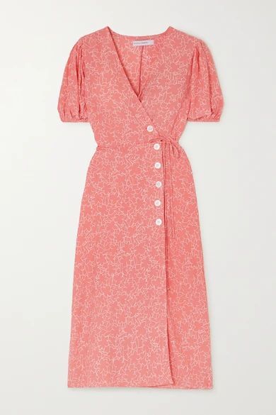 - Fran Floral-print Crepe Midi Wrap Dress - Bright pink