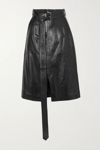 - Belted Leather Skirt - Black