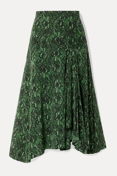 - Ramos Snake-print Stretch-silk Midi Skirt - Green