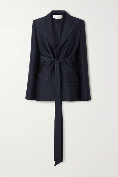 - Grant Tie-front Wool And Silk-blend Blazer - Navy