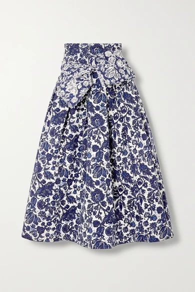 - Virgil Belted Floral-print Denim Midi Skirt - Blue