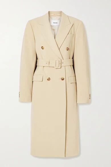 - Greta Belted Double-breasted Woven Coat - Sand