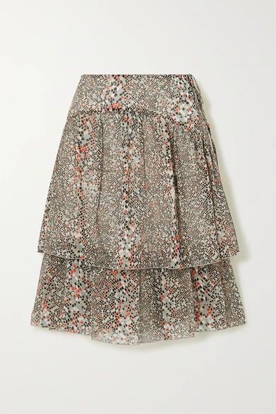 - Tiered Printed Cotton And Silk-blend Chiffon Skirt - Ecru