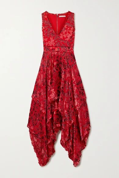 - Sammi Asymmetric Fil Coupé Chiffon Dress - Red