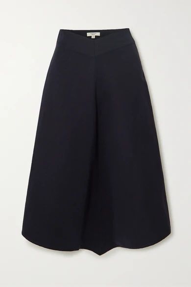 - Asymmetric Cotton And Linen-blend Twill Midi Skirt - Navy
